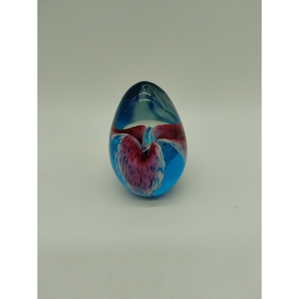 Glass Eye Studio Art Glass Floral Egg 2.5" Blue Mauve Signed Dated 93 GES Easter